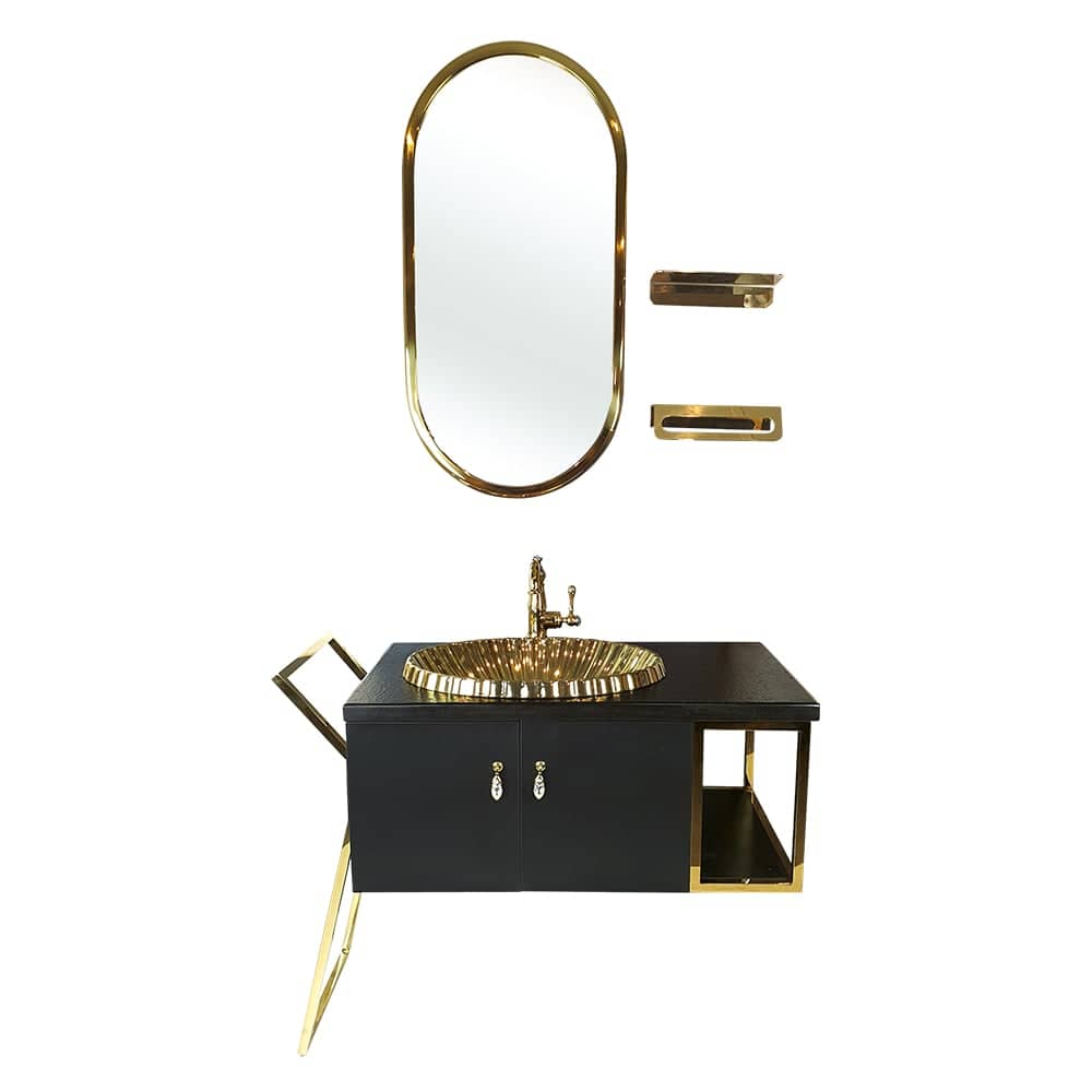 Pure Concept 105 Cm Altın Metal Alt Ve Üst Banyo Ünitesi